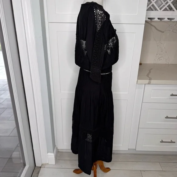 LoveShackFancy Beth Black Maxi Dress Size Medium Lace Embroidered *altered - Picture 3 of 6